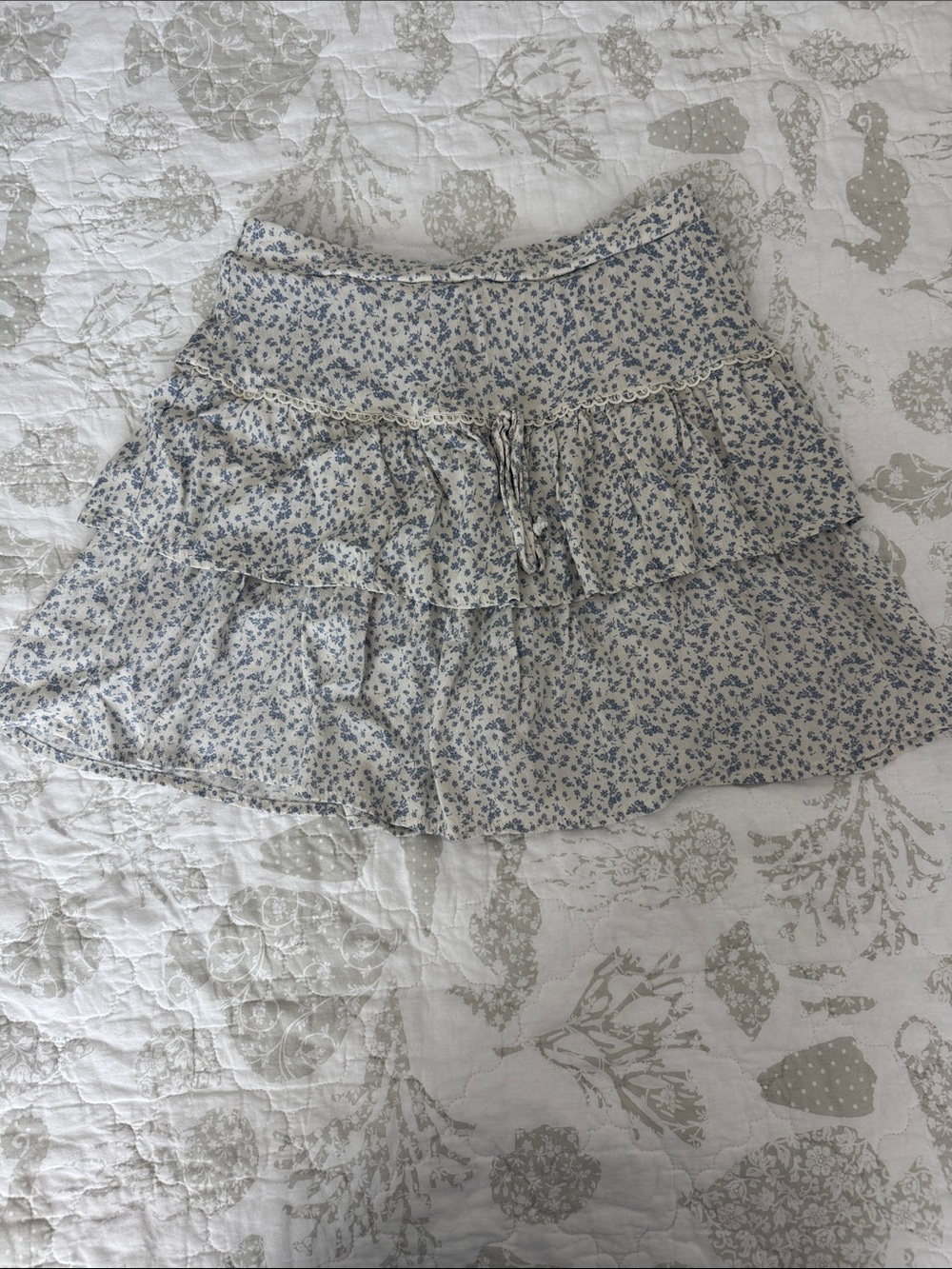 Sienna Sky Cream and Blue Floral Ruffled Skater Skirt